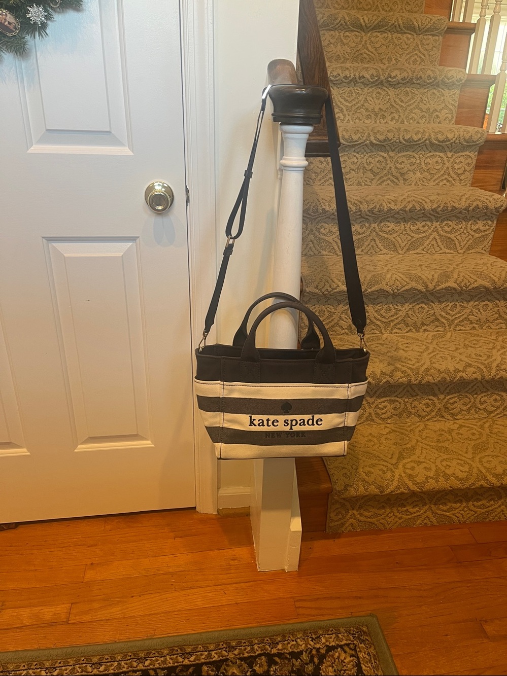 kate spade Navy and Cream Striped Canvas Tote Crossbody - Picture 17 of 17